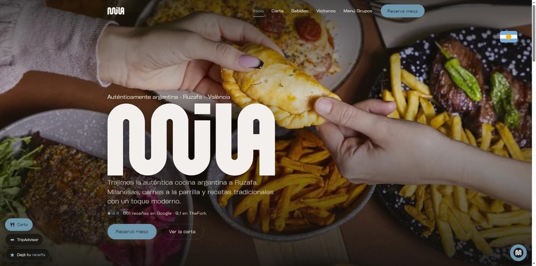 Website for Mila, an Argentinian restaurant in Ruzafa, València