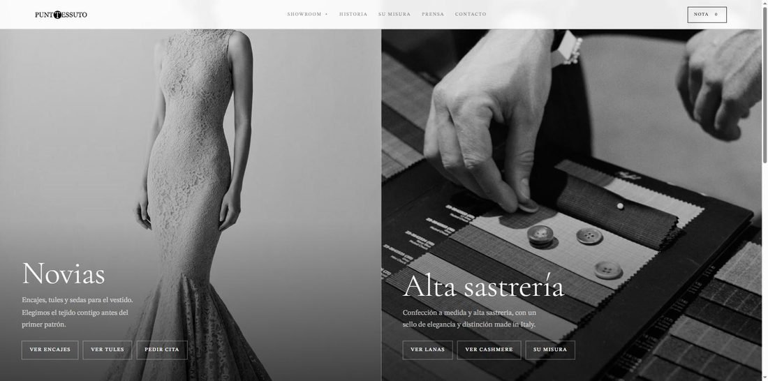 Website for Punto Tessuto, European couture fabrics in Lima