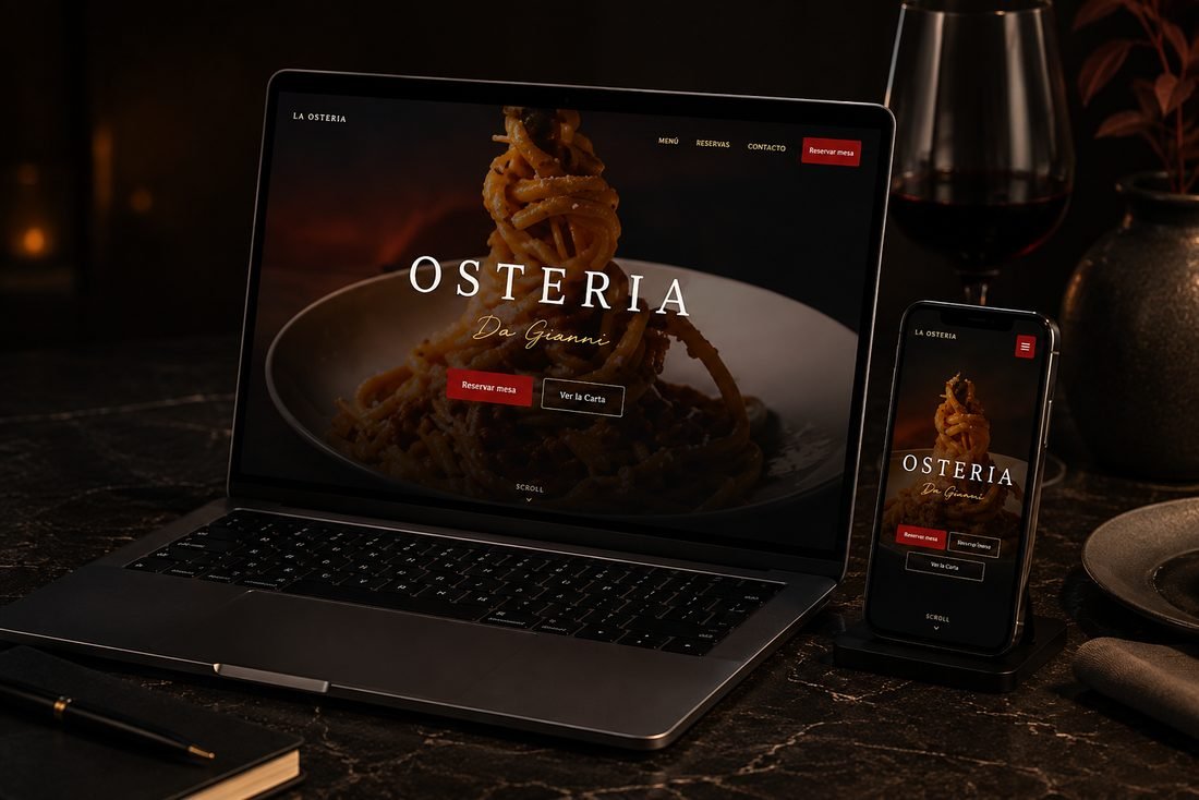 The Osteria da Gianni website shown on a laptop and a phone.